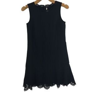 Ann Taylor Loft Sleeveless Laser Cut Scallop Hem Ponte Knit Flounce Dress Black